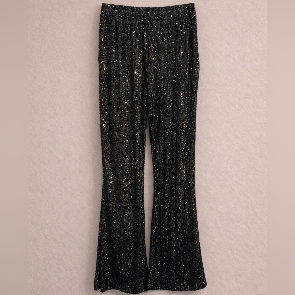 NWT Cable & Gauge Women's Sequin Wide Leg Pants in Dry Oregano, sz M